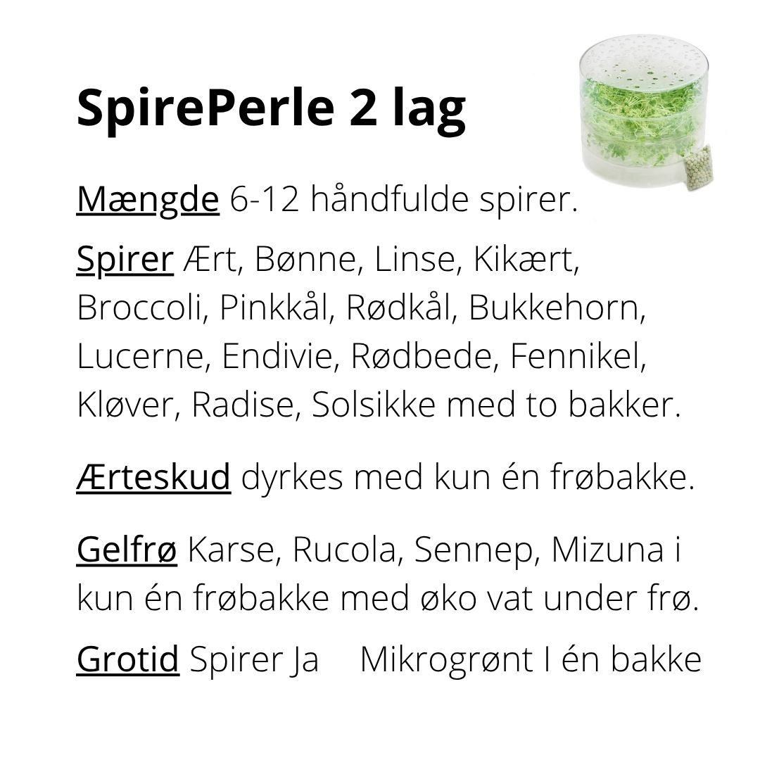 SpirePerle 2 frøbakker frøliste 2026
